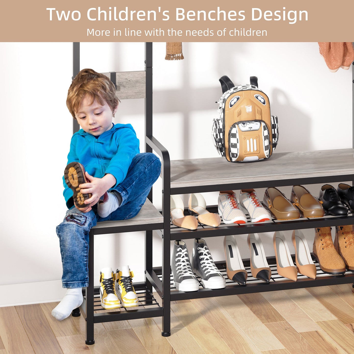 Walsunny 4 in 1 Entryway Hall Tree Coat Rack with Bench 56'' Entryway with Shoe Storage and Coat Hooks Large Organizer for Entryway Hallway