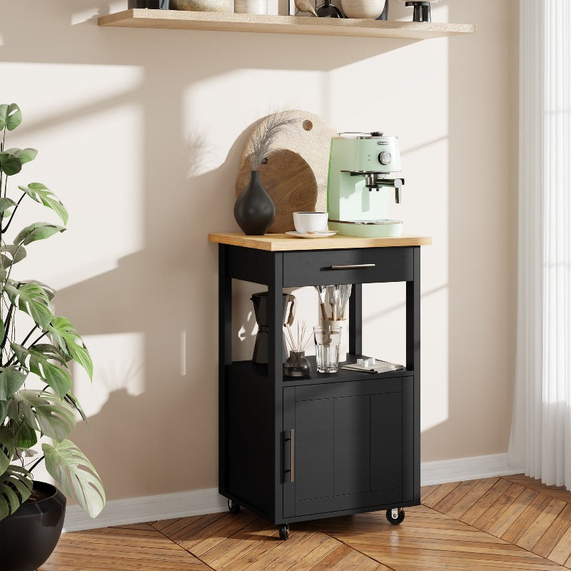 Walsunny 21.65‘’ Rolling Kitchen Island With Solid Wood Top#color_black