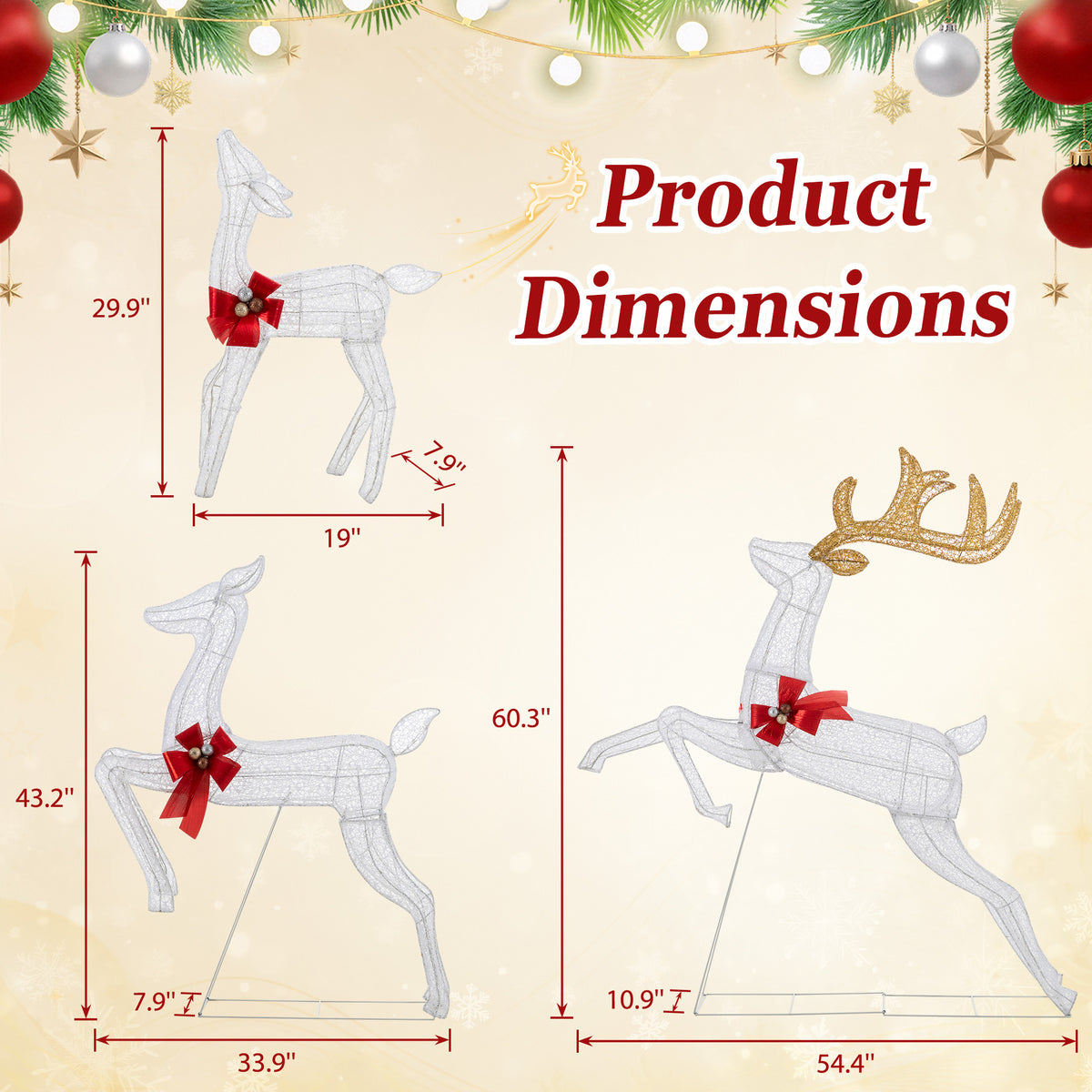 Walsunny 60’’3-Piece Reindeer Family Set,Lighted Christmas Deer Set with Stakes,330 LED for Yard, Garden, Lawn, Outdoor, Indoor