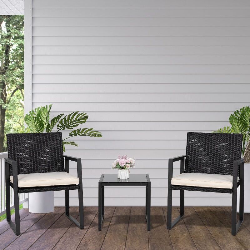 Walsunny Patio Furniture 3 Pieces Wicker Outdoor Bistro Chairs Set#color_beige