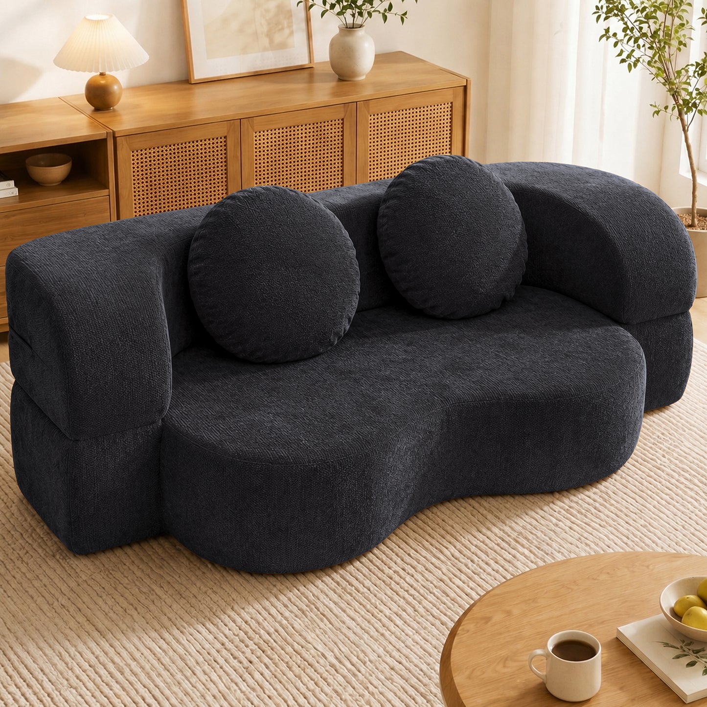 Walsunny 2-in-1 Convertible Futon Sofa Bed, Boneless Foldable Sofa Bed, Lazy Sleeper Sofa Couch, Memory Foam Folding Couch for Living Room, Bedroom