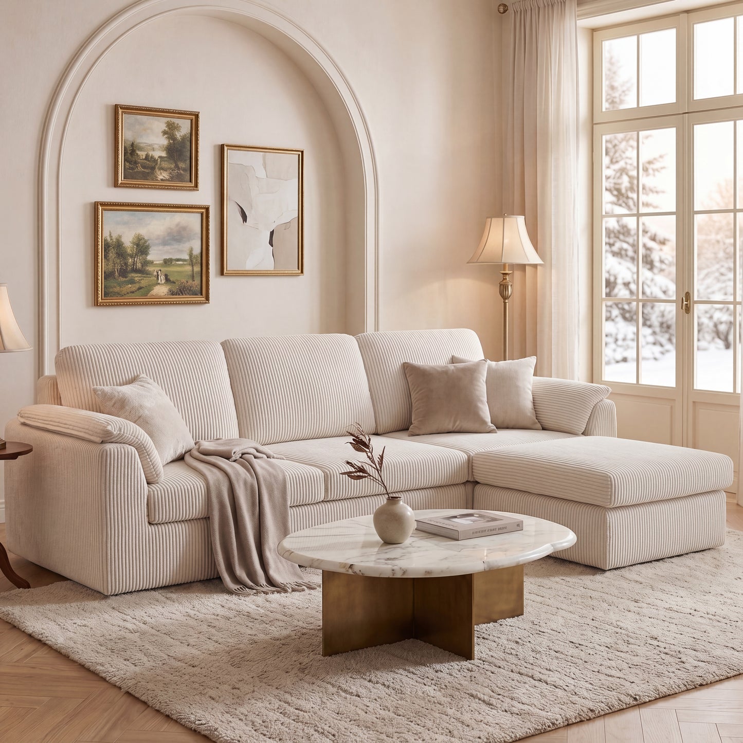 Walsunny Sectional Sofa with Storage Chaise and Ottoman, 3 Seat L-shaped Sofa Couch, Modern Soft Fabric Modular Sofa for Living Room