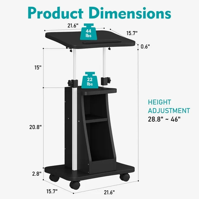 Walsunny Mobile Podium Standing Rolling Laptop Cart w/Tilt Desktop Adjustable Height Portable Computer Desk on Wheels