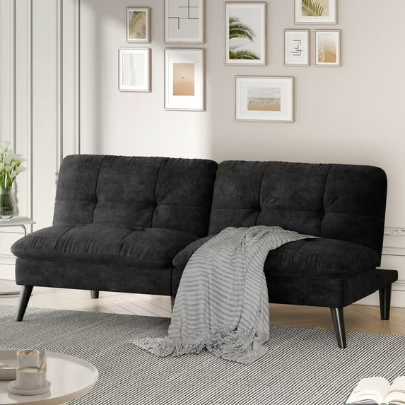 Walsunny 60" 3 in 1 Convertible Sofa Bed, Foldable Sleeper Futon Couch Bed with 3-Angle Adjustment, Soft Dutch Velvet Loveseat Couch for Small Space, Suitable for Relax