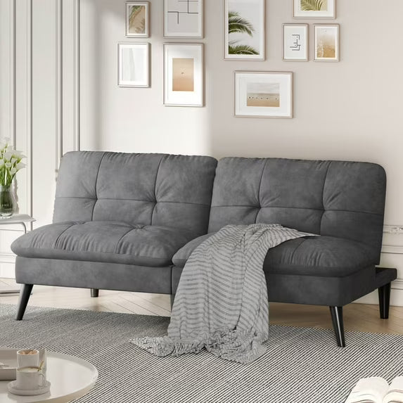 Walsunny 60" 3 in 1 Convertible Sofa Bed, Foldable Sleeper Futon Couch Bed with 3-Angle Adjustment, Soft Dutch Velvet Loveseat Couch for Small Space, Suitable for Relax