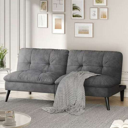 Walsunny 60" 3 in 1 Convertible Sofa Bed, Foldable Sleeper Futon Couch Bed with 3-Angle Adjustment, Soft Dutch Velvet Loveseat Couch for Small Space, Suitable for Relax, Black