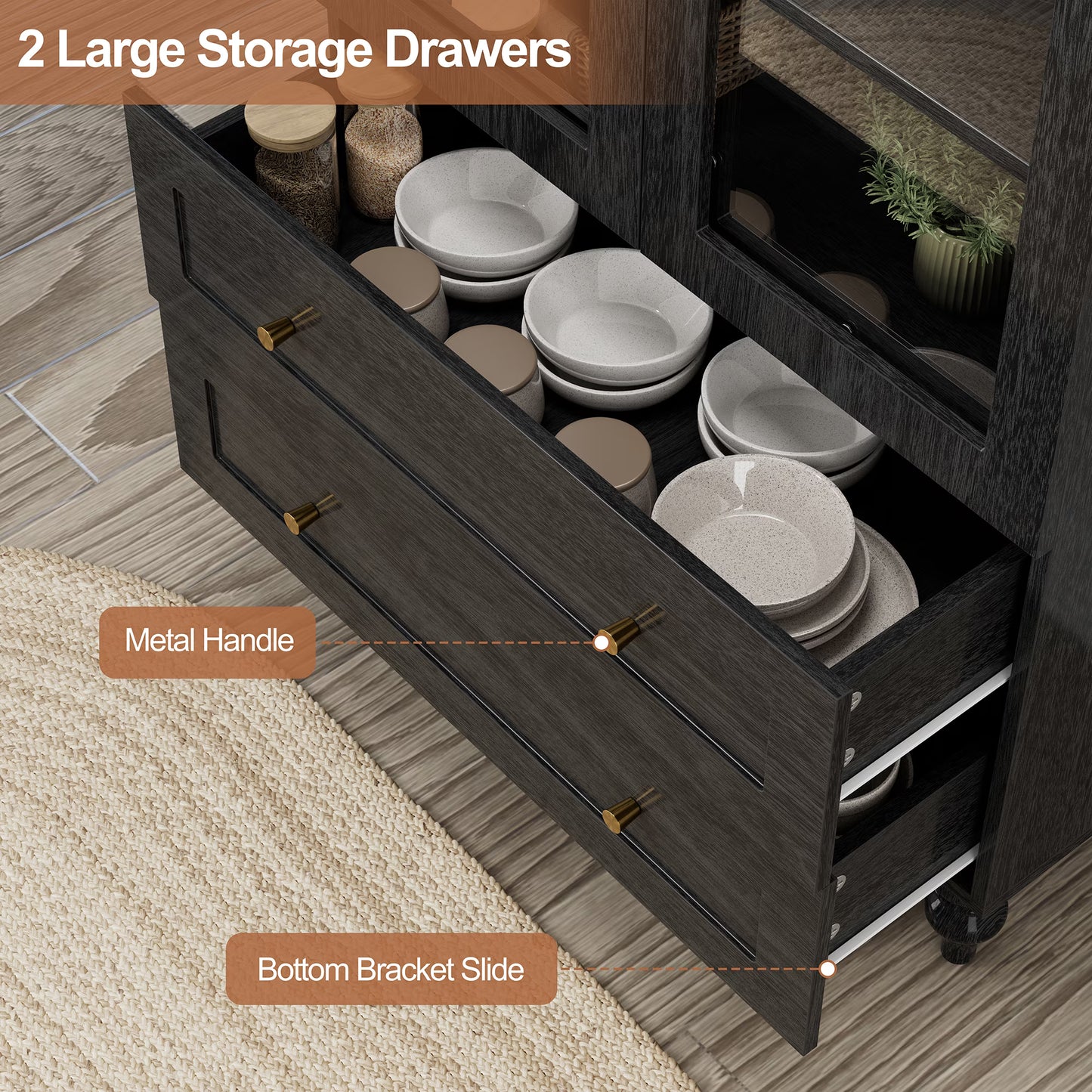 Walsunny Arched Freestanding Bathroom Storage Cabinet with Drawers Glass Doors, Wooden Tall Cabinet with Shelves, Space-Saving Organizer for Bathroom