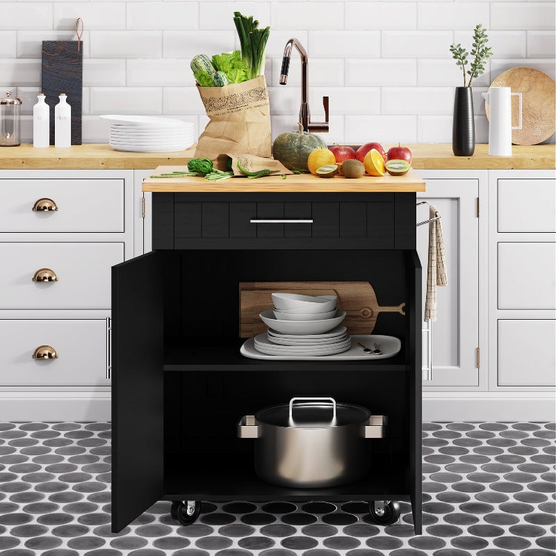 Walsunny 26‘’ Rolling Kitchen Island with Solid Wood Top#color_black