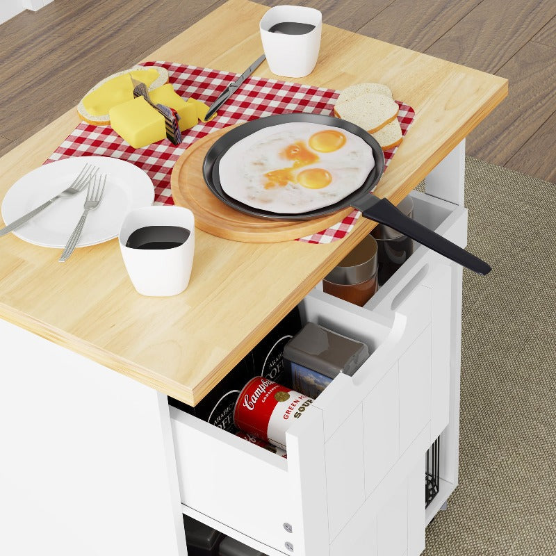 Walsunny 26.57‘’ Rolling Kitchen Island Storage & Bar Cart with Solid Wood Top#color_white