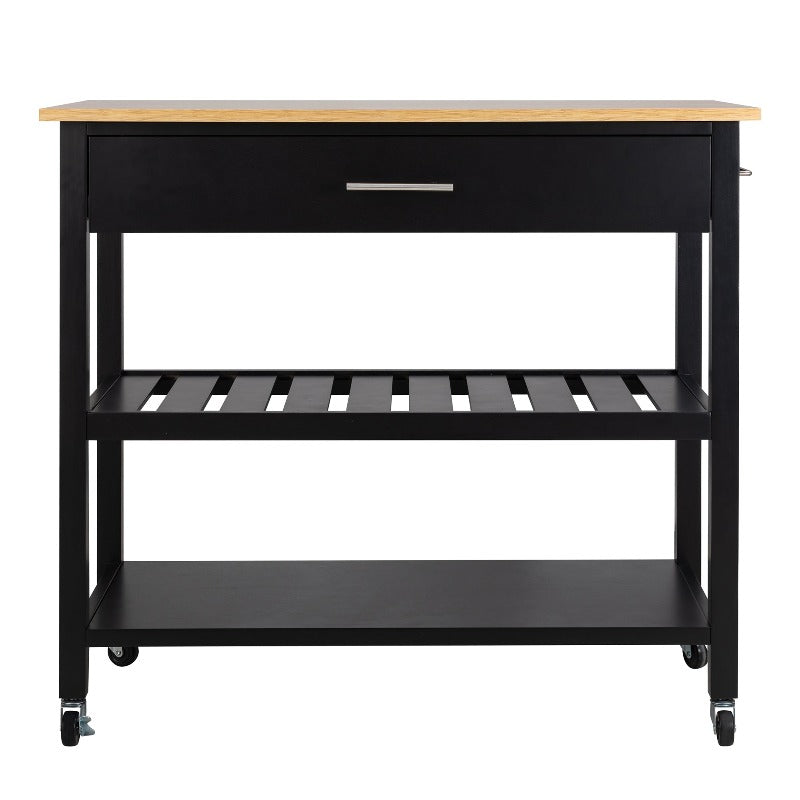 Walsunny 40‘’ Kitchen Island Storage & Bar Cart with Solid Wood Top#color_black