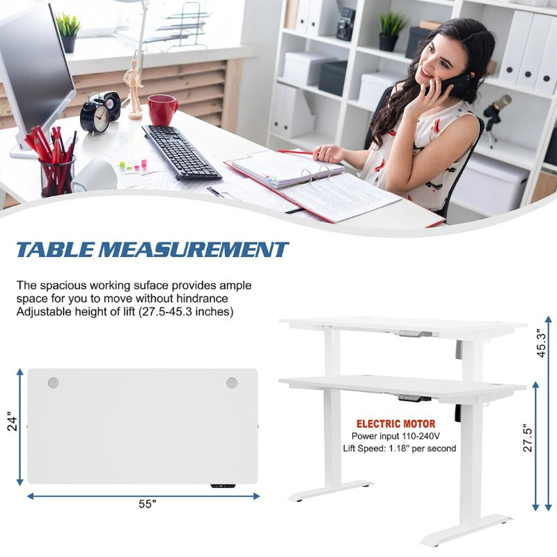 Walsunny White Electric Height Adjustable Standing Desk#color_white