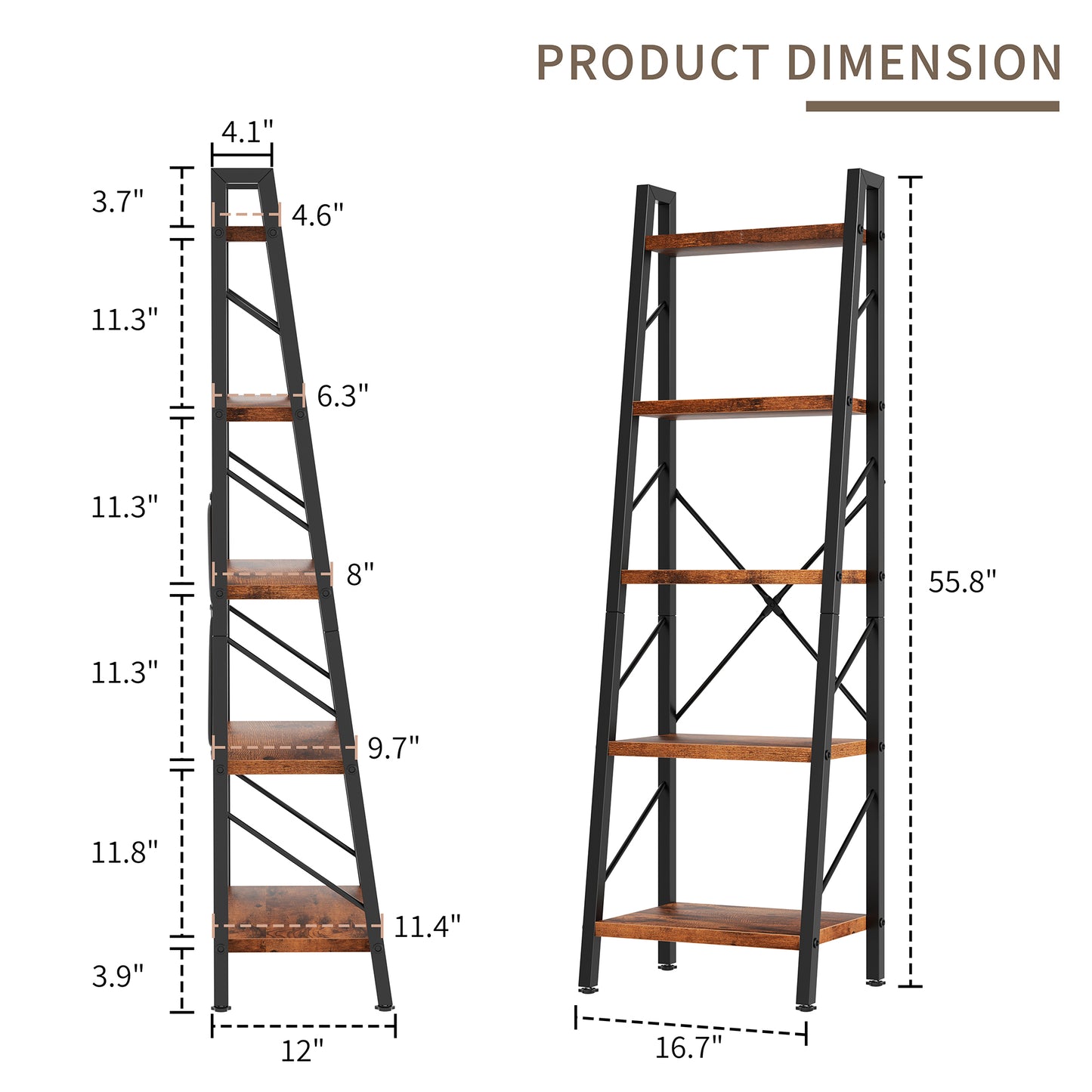Walsunny Ladder Bookshelf Organizer, Solid Rubberwood Frame, Espresso Finish
