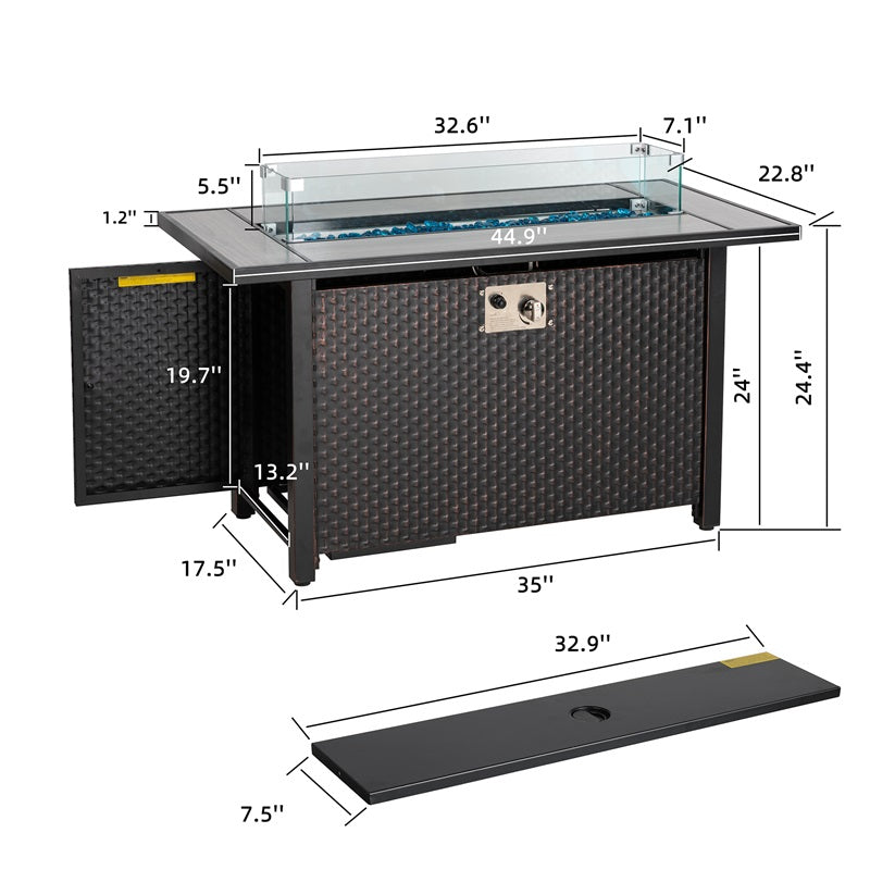 Walsunny 45" Propane Fire Pit Table 50,000 BTU Steel Gas Fire Pit