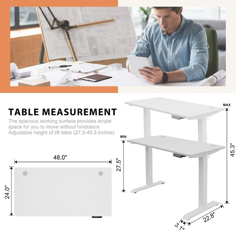 Walsunny White Electric Height Adjustable Standing Desk#color_white