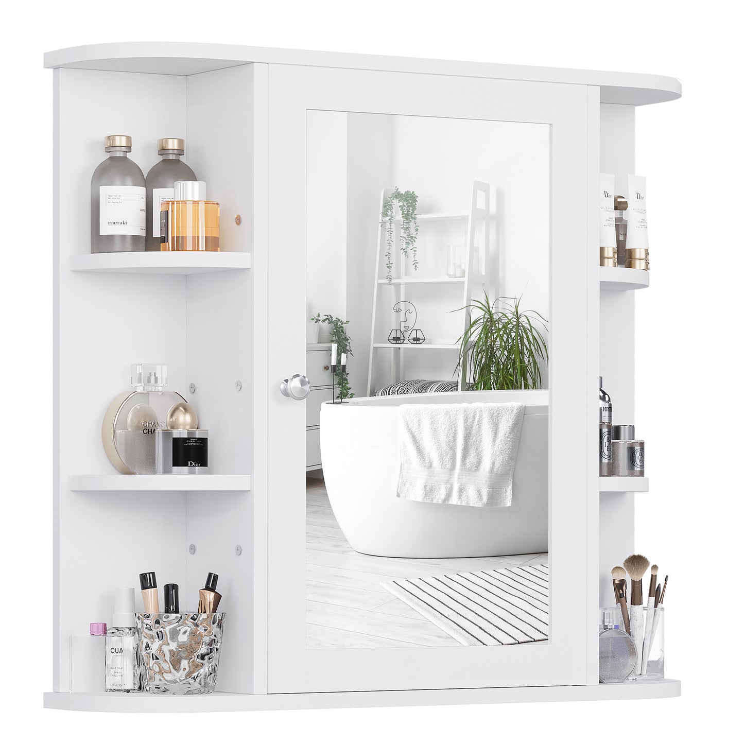 Walsunny Bathroom Medicine Cabinet, Wall-Mounted or Floor-Standing Storage Cabinet with Mirror Doors and Huge Space, Suitable for Kitchens, Dining Room