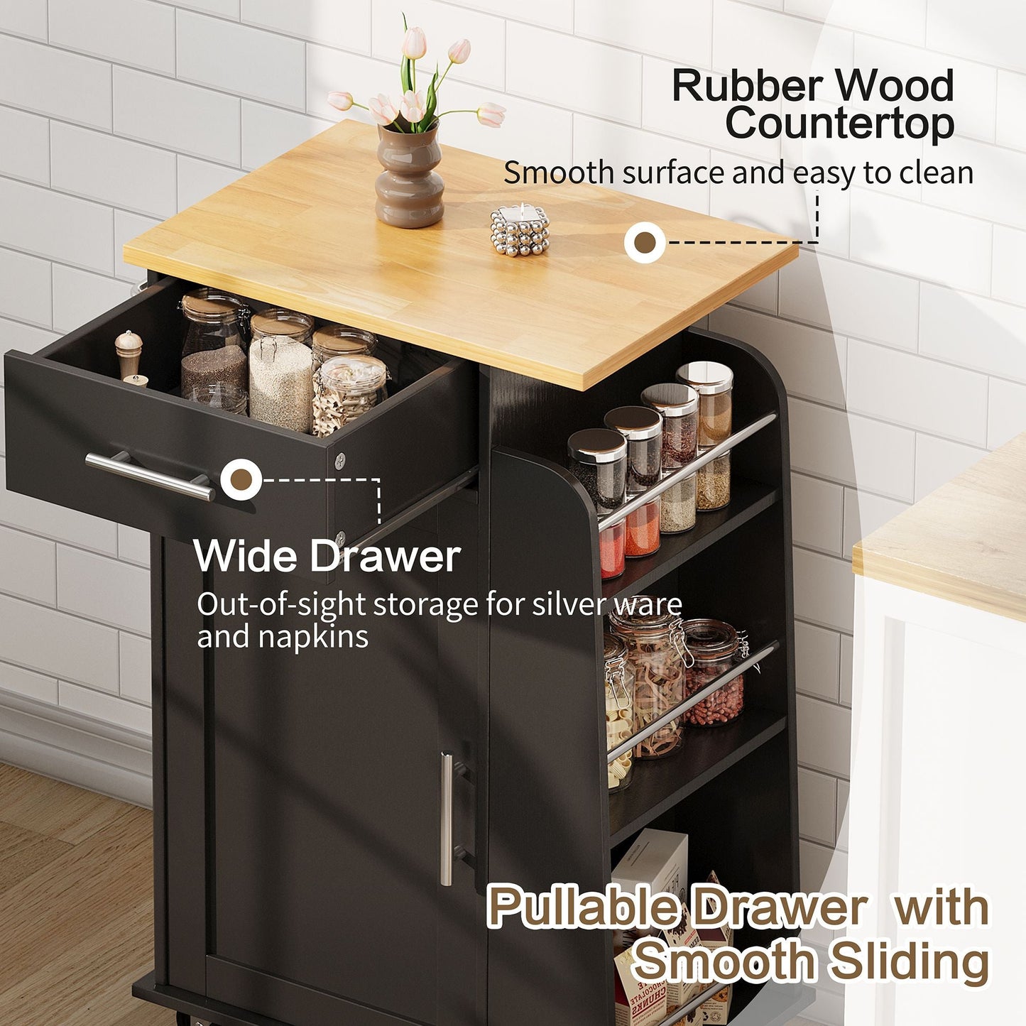 Walsunny Kitchen Island Rolling Cart with Storage Cabinet, Coffee Bar