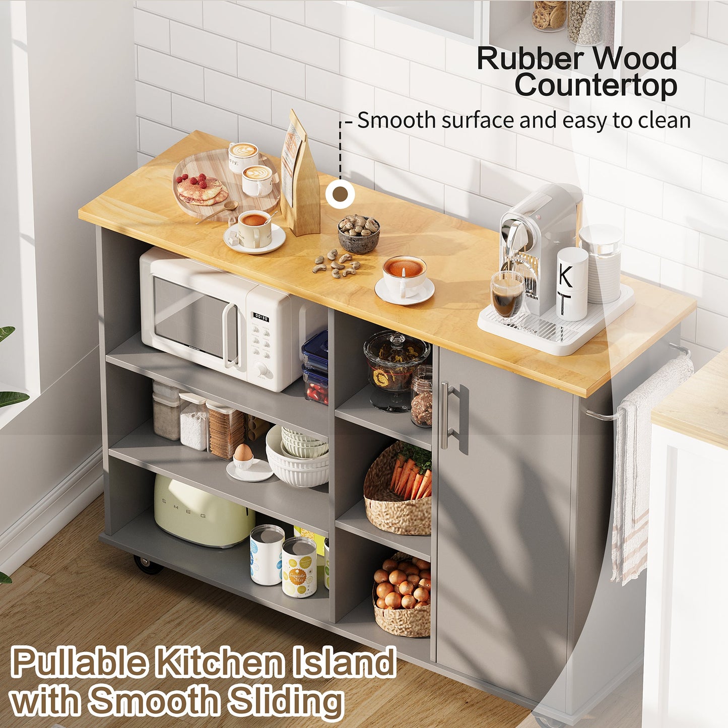 Walsunny 47.2" Large Kitchen Cabinet with Open Shelves, Kitchen Island