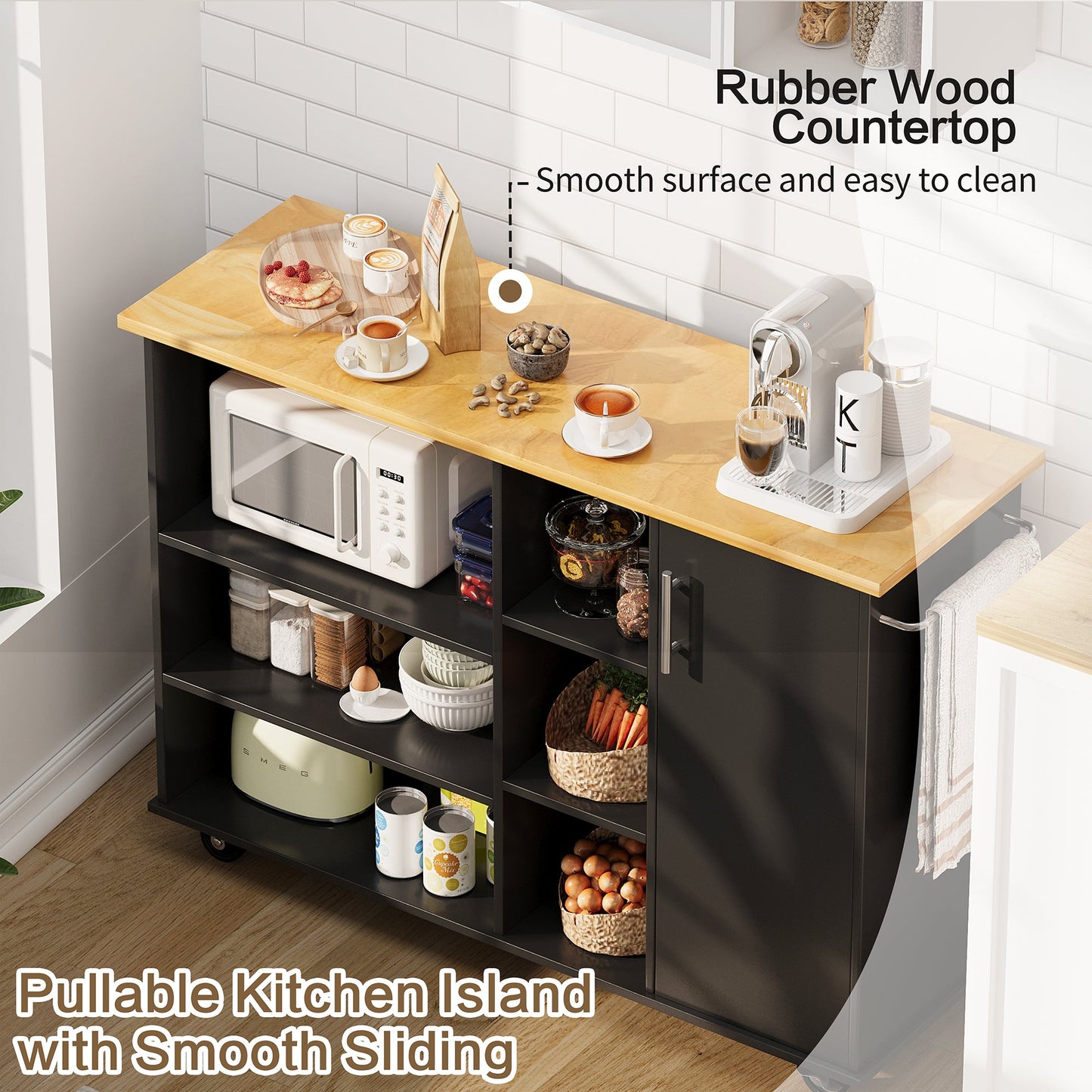 Walsunny 47.2" Large Kitchen Cabinet with Open Shelves, Kitchen Island