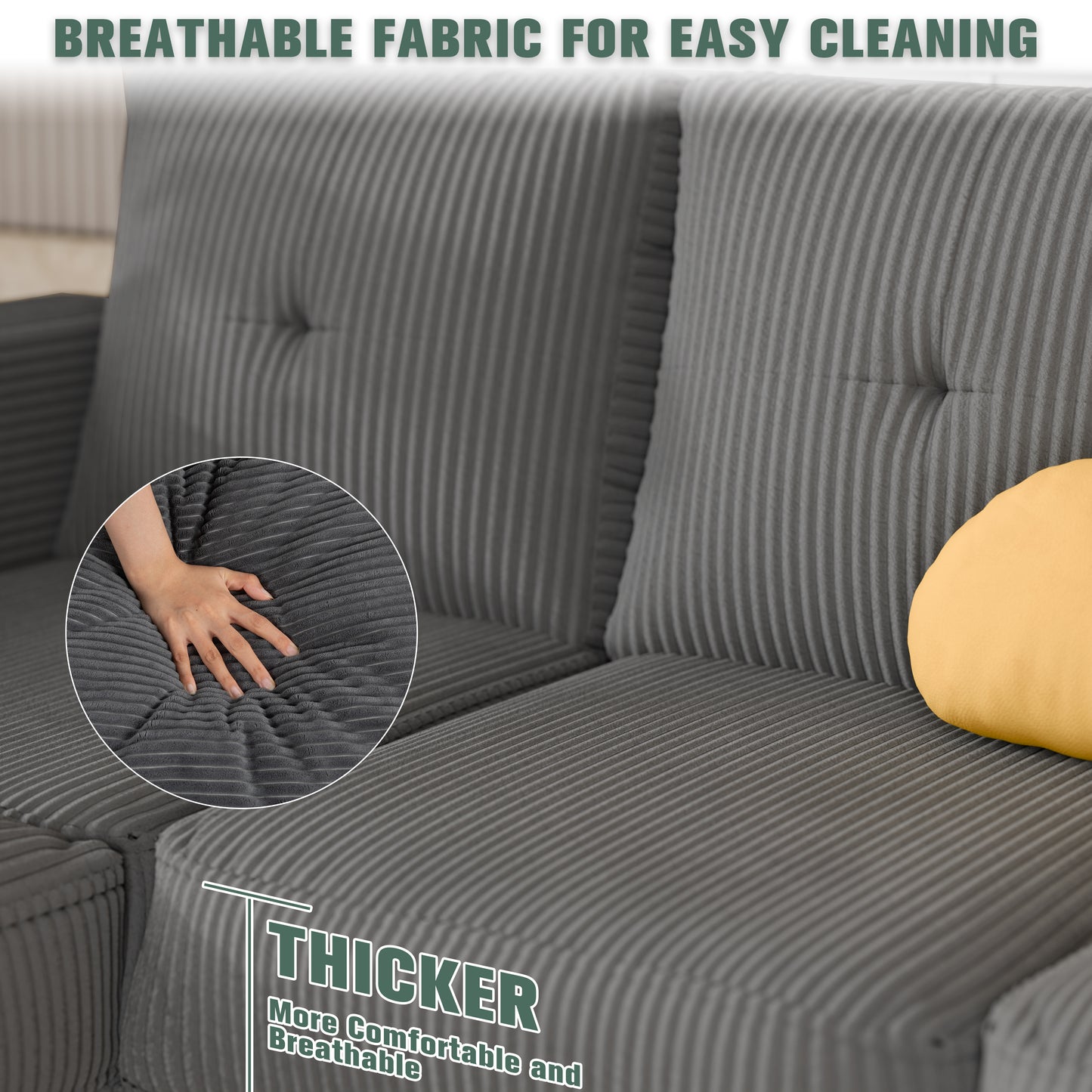 Convertible Sectional Sofa Couch, Modern Linen Fabric L-Shaped 3-Seat Sofa Sectional with Reversible Chaise for Small Space