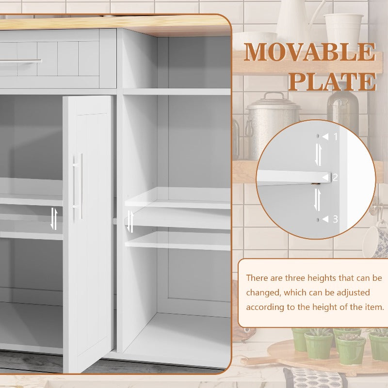 Walsunny 42‘’ Kitchen Island Cart Storage with Solid Wood Top#color_white