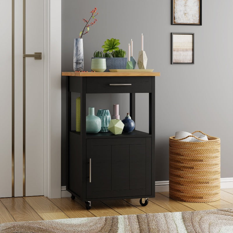 Walsunny 21.65‘’ Rolling Kitchen Island With Solid Wood Top#color_black