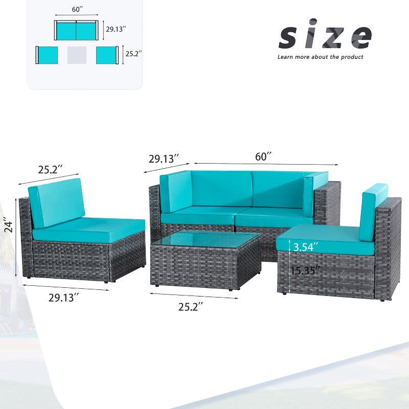 Walsunny Patio Furniture 5 Pieces Outdoor Sectional Sofas