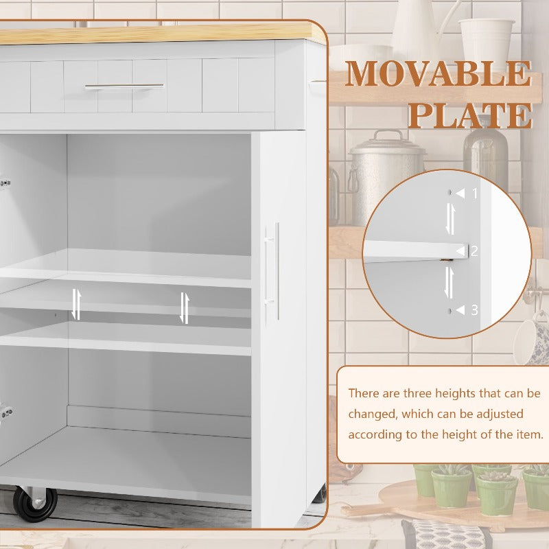 Walsunny 26‘’ Rolling Kitchen Island with Solid Wood Top#color_white