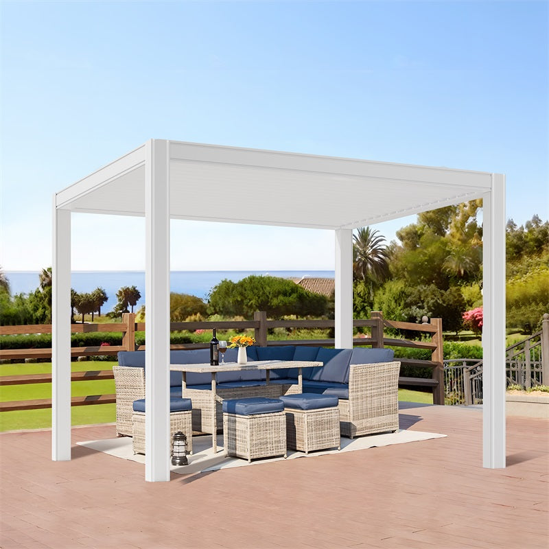 Walsunny Patio Backyard Aluminum Pergola Gazebo, 10 X 10 FT#color_white