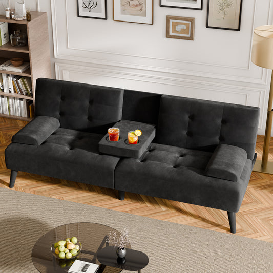 Walsunny Convertible Futon Sofa Bed, Foldable Futon Sleeper Sofa Bed with 2 Cup Holders, Folding Loveseat Recliner with 3-Angle Adjustment Modern Couch for Living Room, Small Space