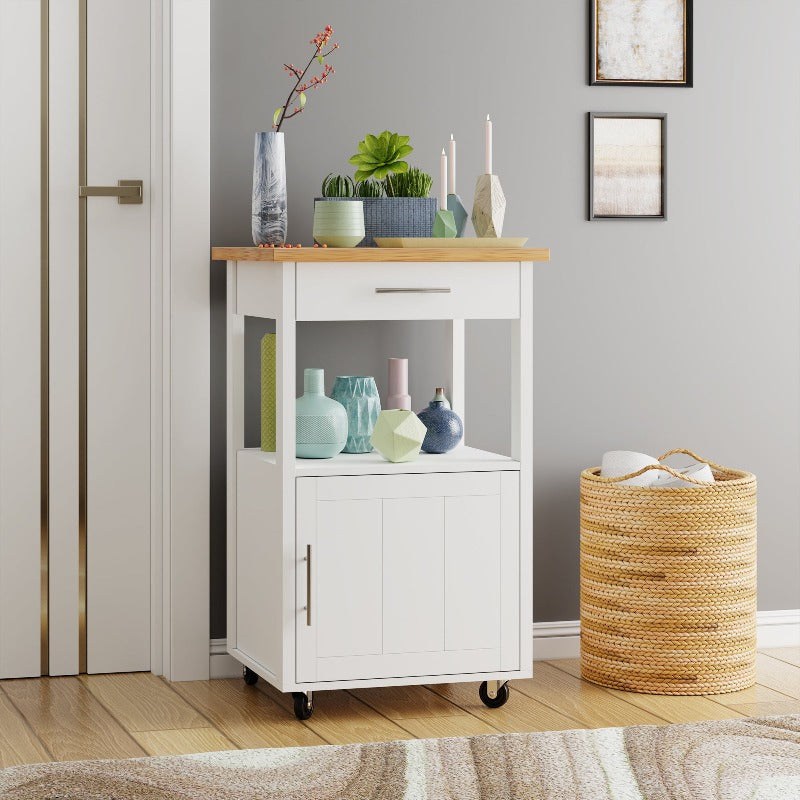 Walsunny 21.65‘’ Rolling Kitchen Island With Solid Wood Top#color_white