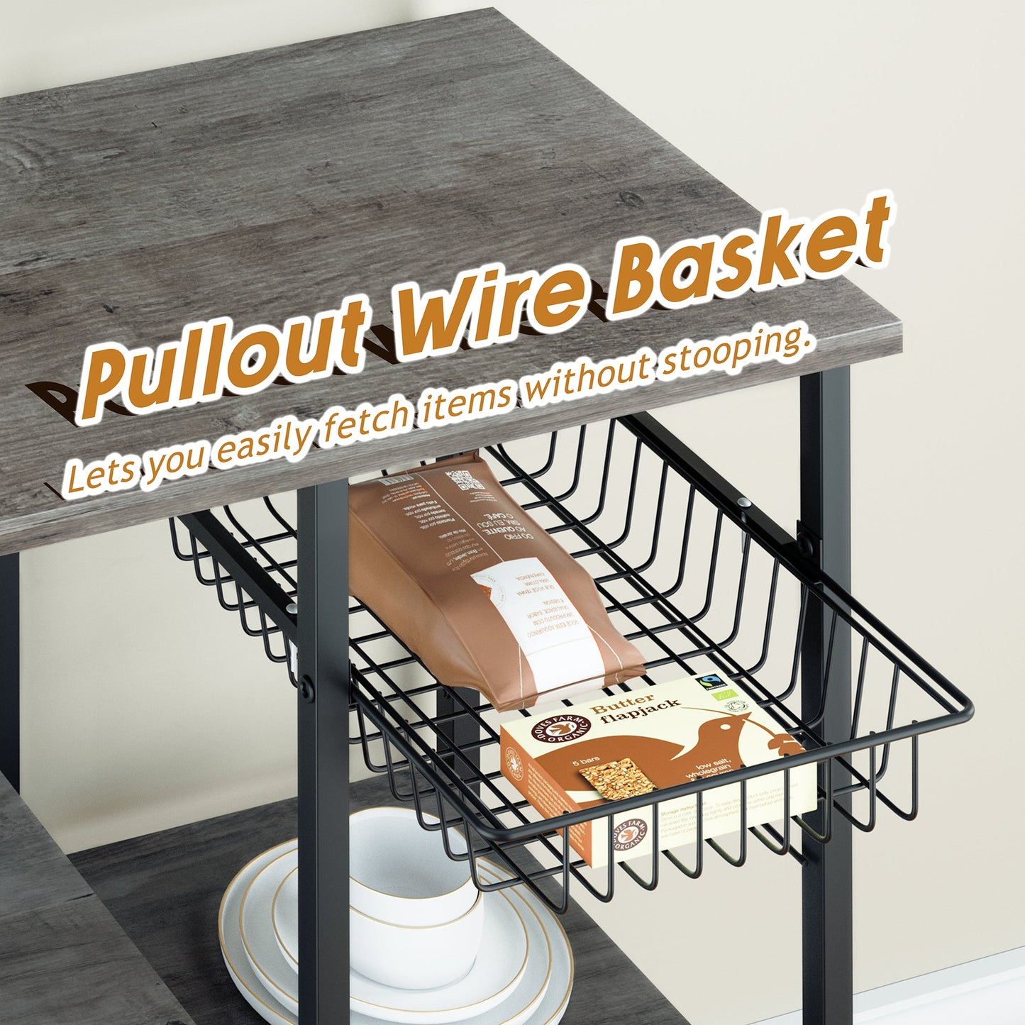 WALSUNNY Kitchen Baking Rack with Outle, Freestanding Kitchen Storage Rack Organizer