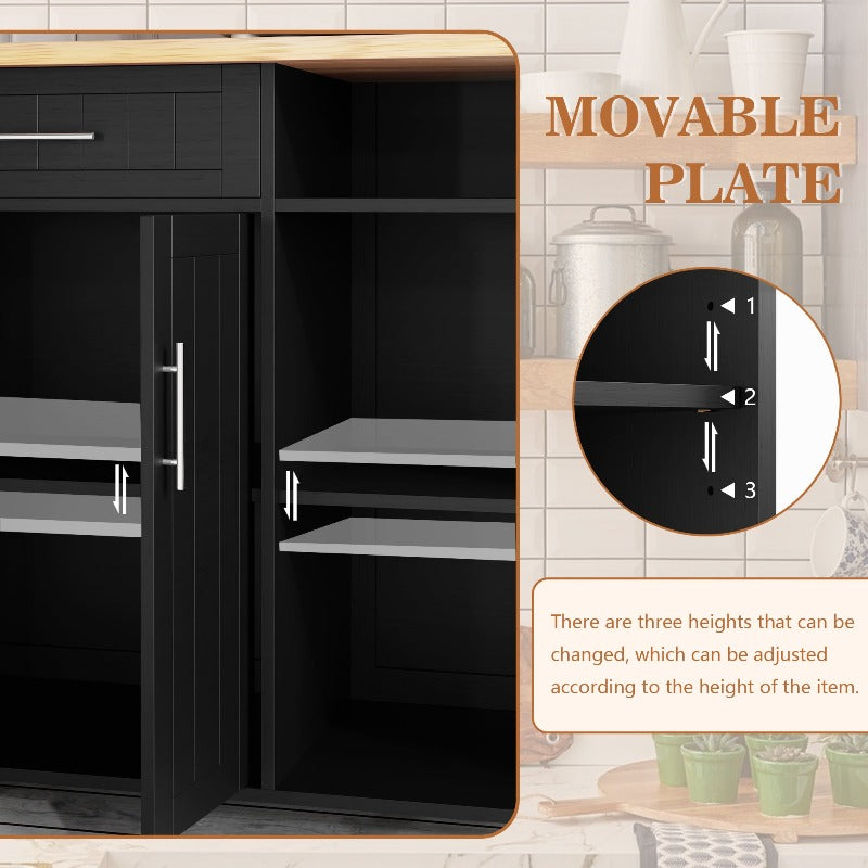 Walsunny 42‘’ Kitchen Island Cart Storage with Solid Wood Top#color_black