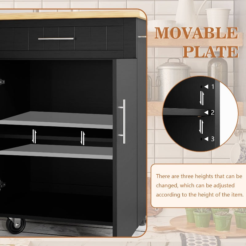Walsunny 26‘’ Rolling Kitchen Island with Solid Wood Top#color_black