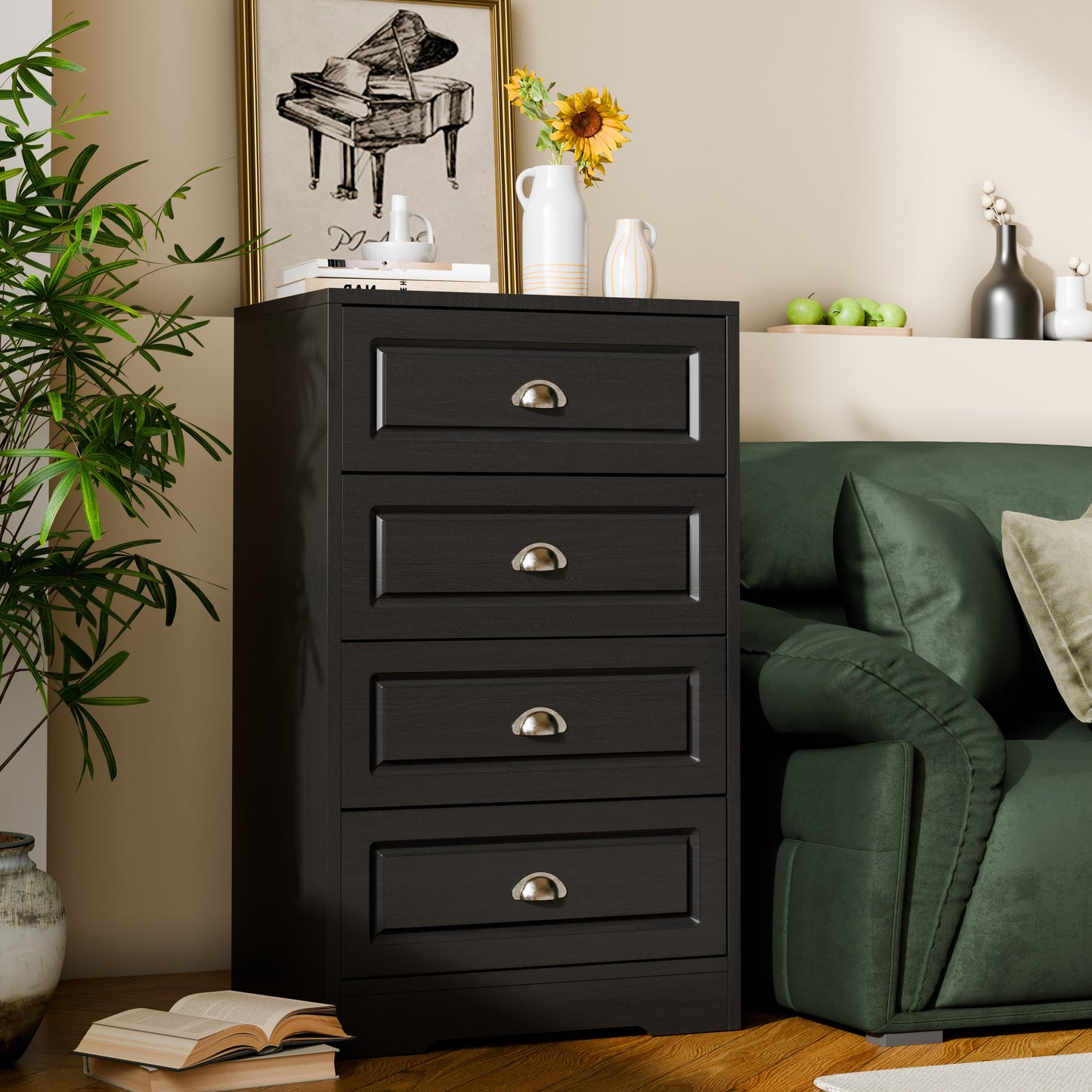 Walsunny 5 Drawer White Vertical Dresser Modern Storage Cabinet with Handle-Drawer Chest Wood Organizer for Living Room