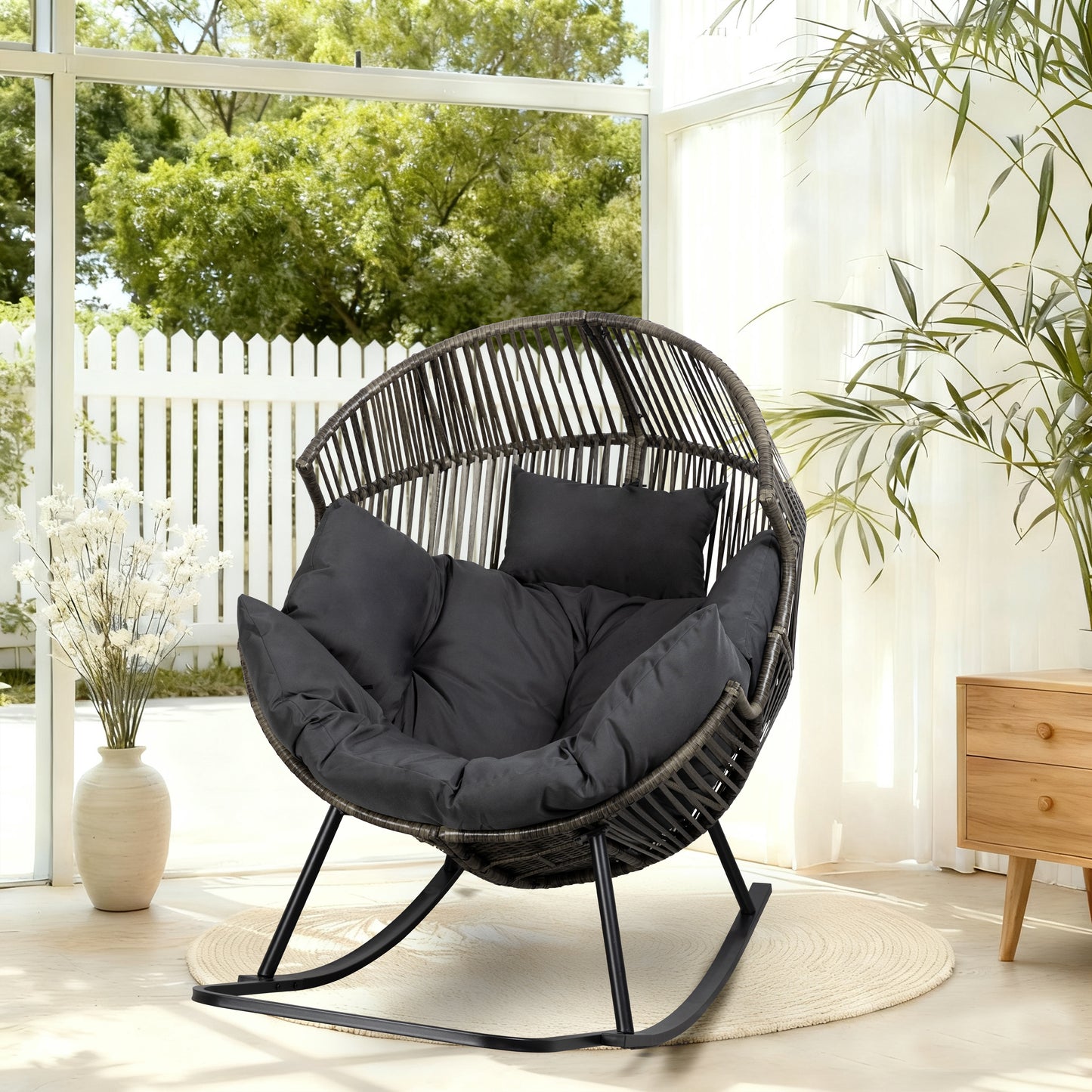 Walsunny Egg Chair Outdoor Patio Chair,Oversized Lounger Chair with Cushion Egg Basket Chair for Indoor Outside Balcony Backyard