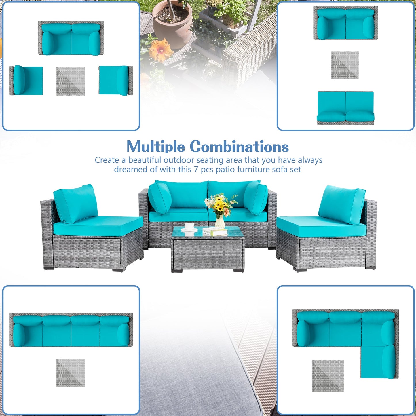 Walsunny Patio Furniture 5 Pieces Outdoor Sectional Sofa Set, Silver Wicker#color_blue