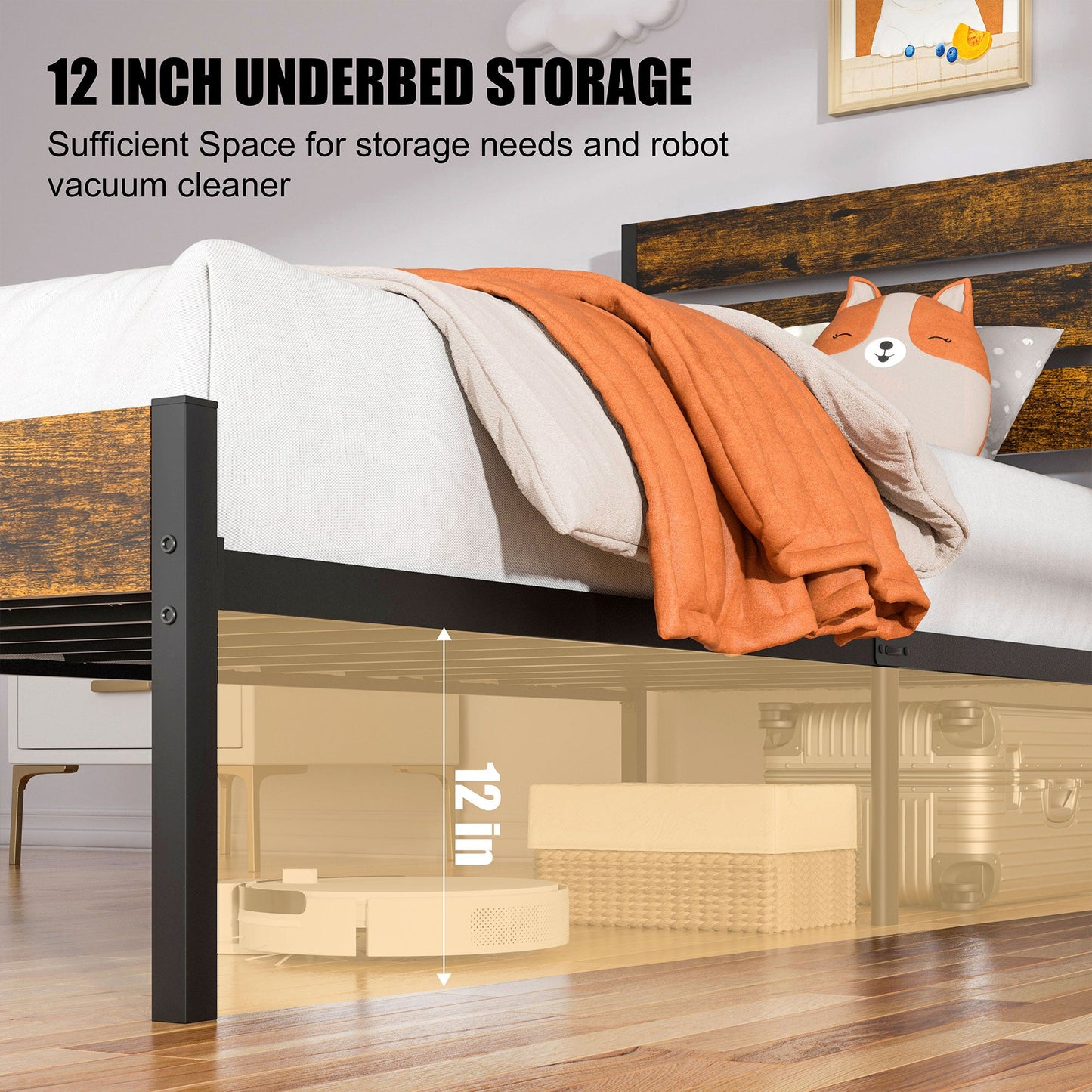 Walsunny Twin Size Heavy Duty Twin Size Bed Frame with Headboard and Footboard
