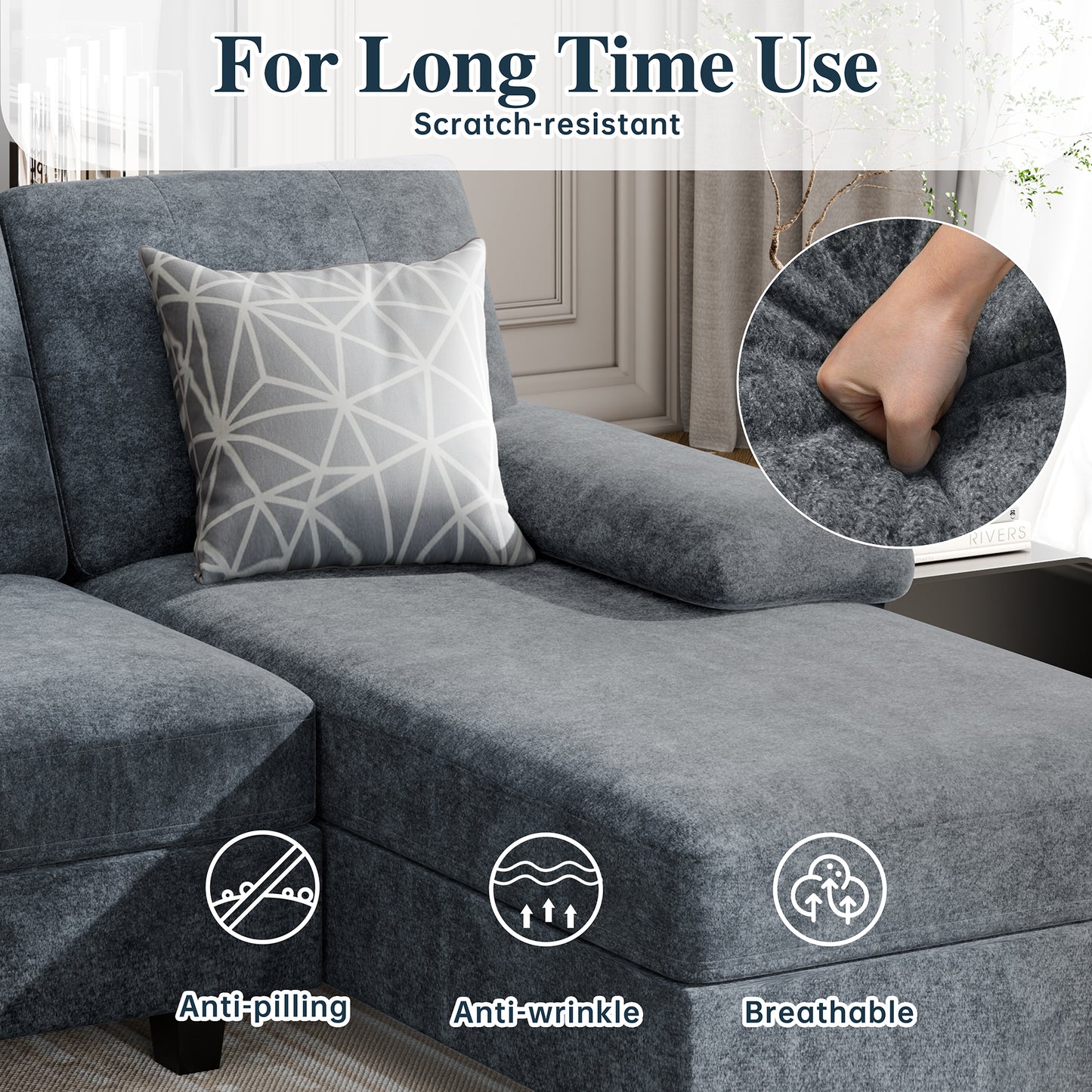 Walsunny U-Shaped Sectional Sofa Couch, 4 Seat U Shaped Oversized Clearance Sofa Set with Double Chaise for Living Room