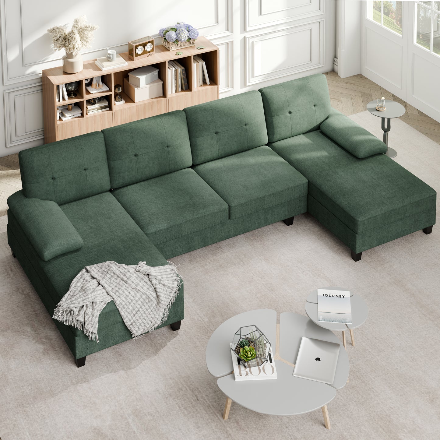 Walsunny U-Shaped Sectional Sofa Couch, 4 Seat U Shaped Oversized Clearance Sofa Set with Double Chaise for Living Room