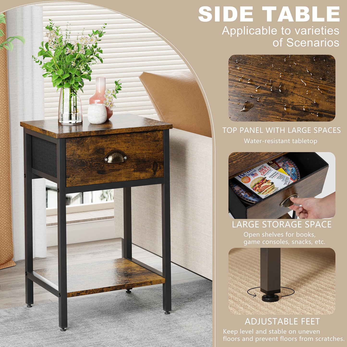 Walsunny Bedside Table & Nightstand
