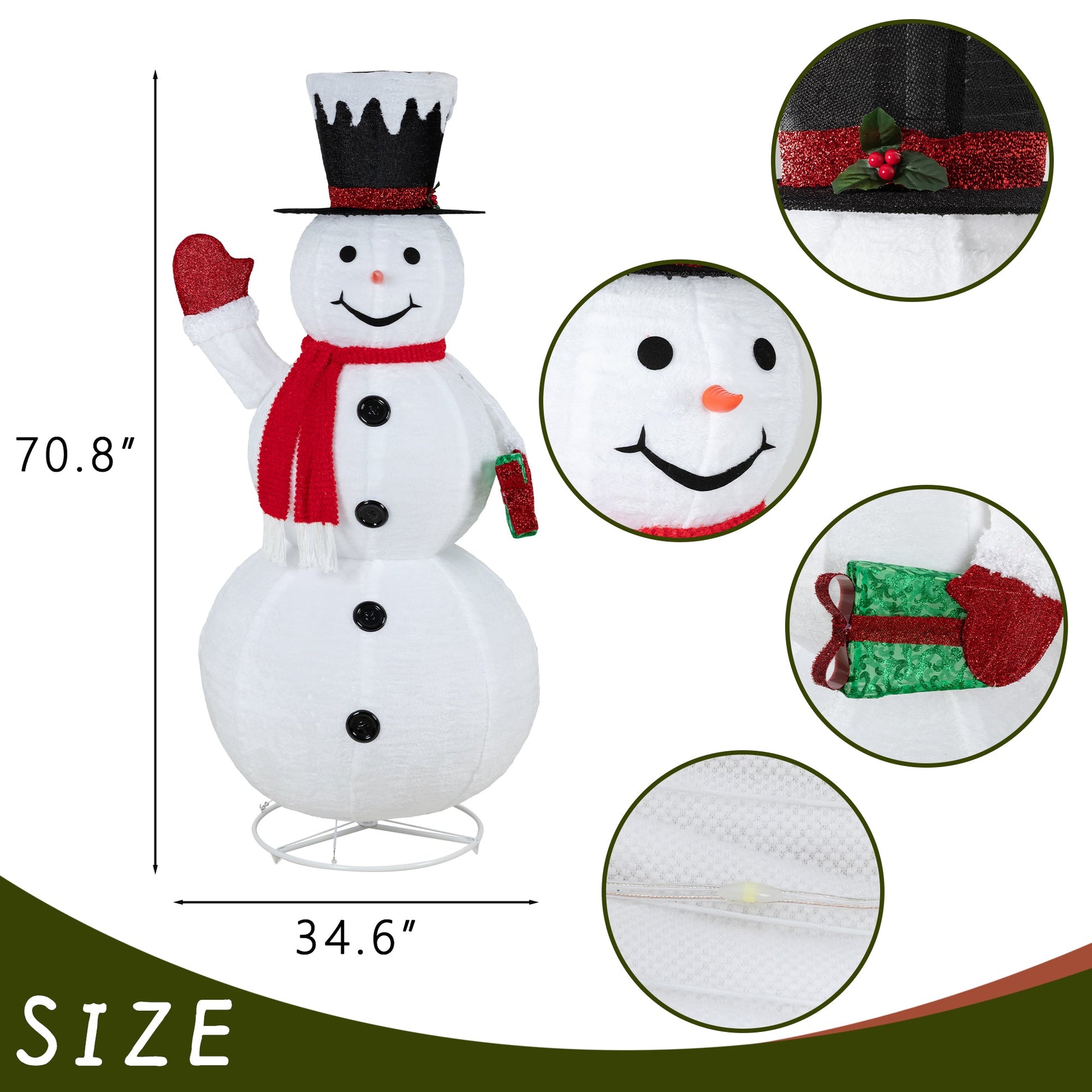 Walsunny LED Lighted Christmas Snowman, White Light