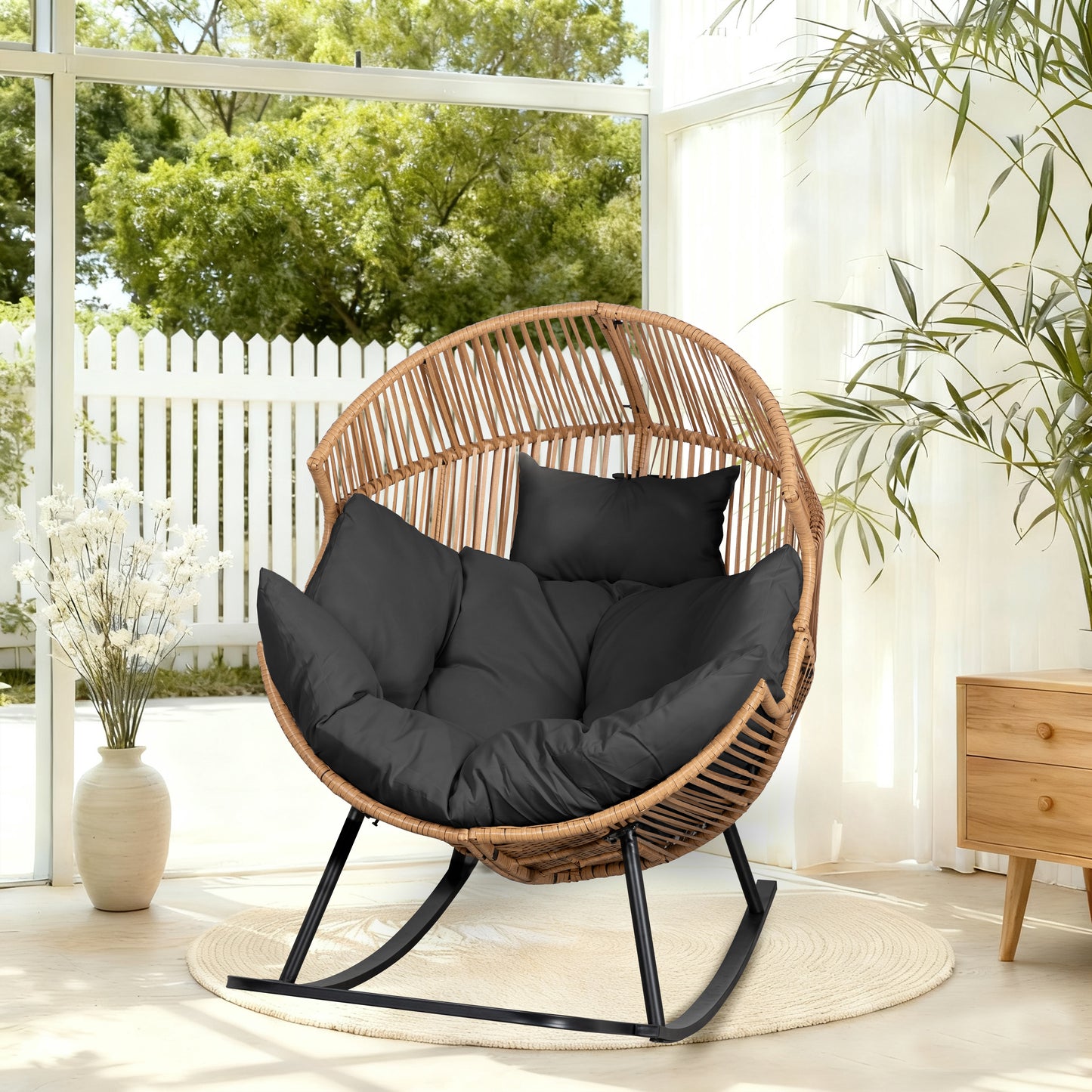Walsunny Egg Chair Outdoor Patio Chair,Oversized Lounger Chair with Cushion Egg Basket Chair for Indoor Outside Balcony Backyard