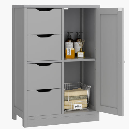 Shintenchi Bathroom Floor Storage Cabinet, Wooden Storage Organizer with 4 Drawers and 1 Cupboard, Freestanding Bathroom Furniture, Home Storage Unit with Adjustable Shelf