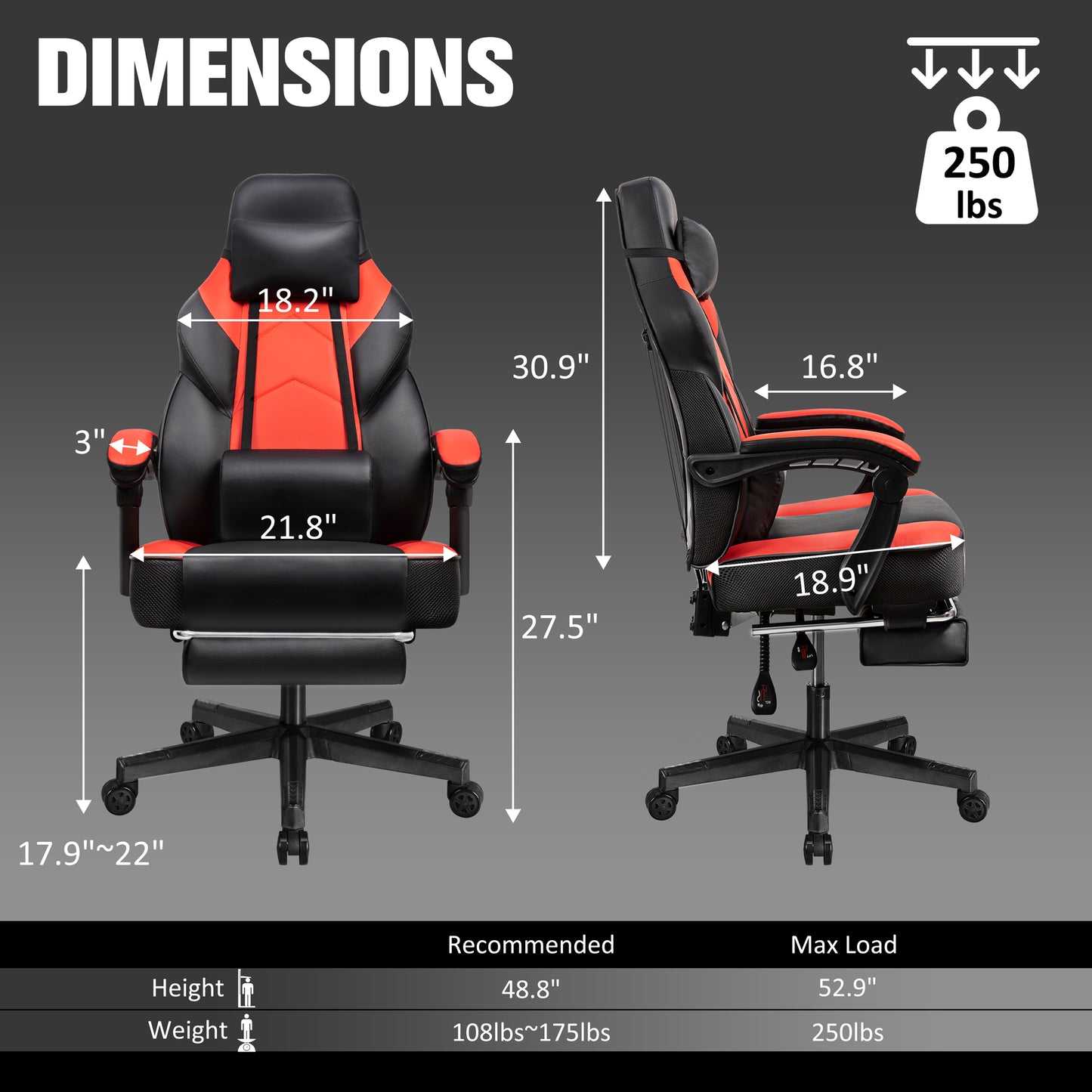 Walsunny Ergonomic Gaming Chair, Reclining Computer Gamer Chair with Footrest and Massage Lumbar, Swivel Racing Style Office Chair