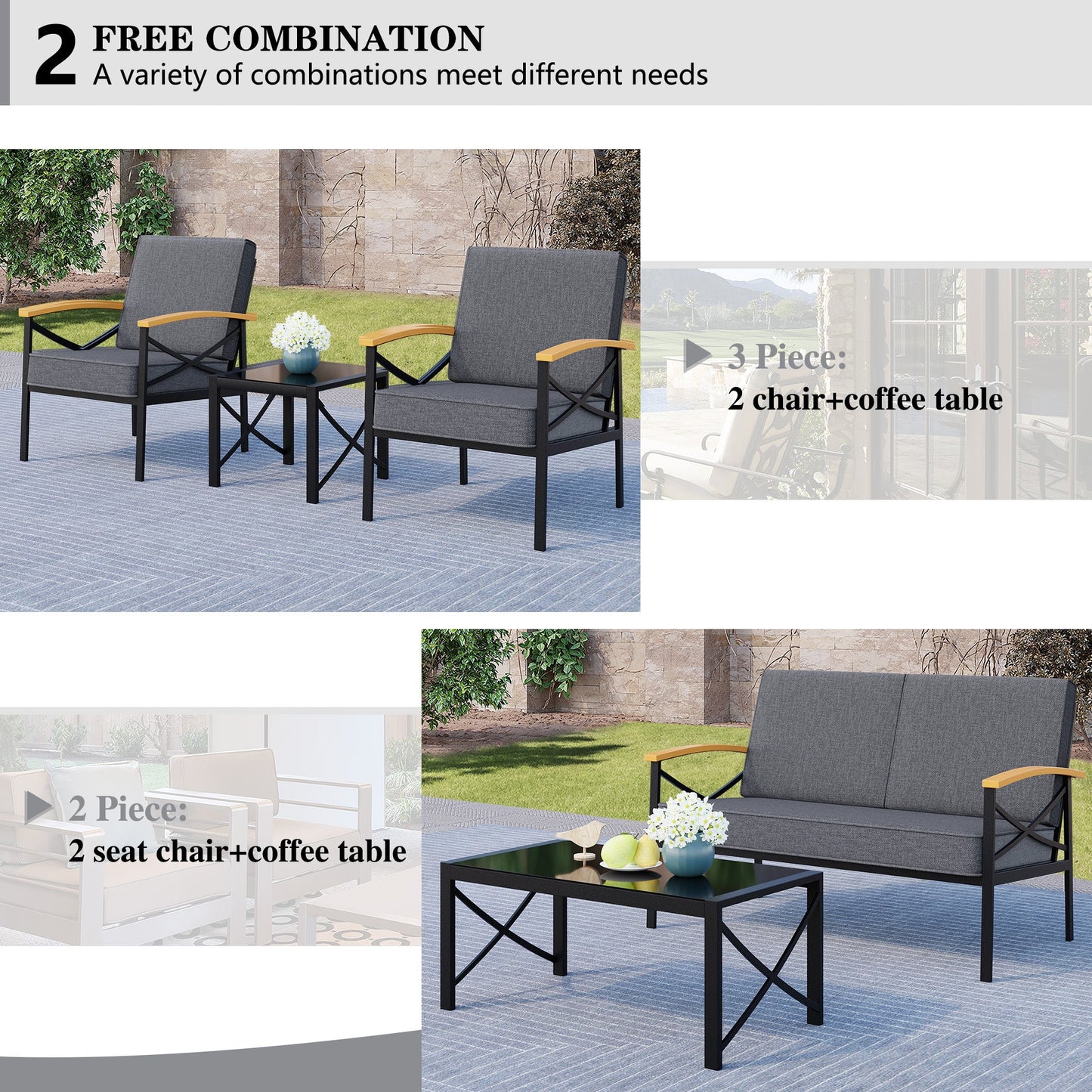 Walsunny Patio Furniture 5 Pieces Outdoor Metal Conversation Sets Chair Sets