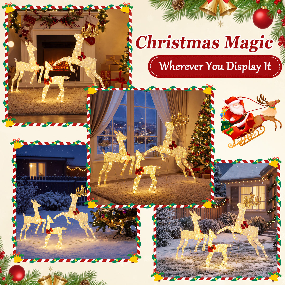 Walsunny 60’’3-Piece Reindeer Family Set,Lighted Christmas Deer Set with Stakes,330 LED for Yard, Garden, Lawn, Outdoor, Indoor