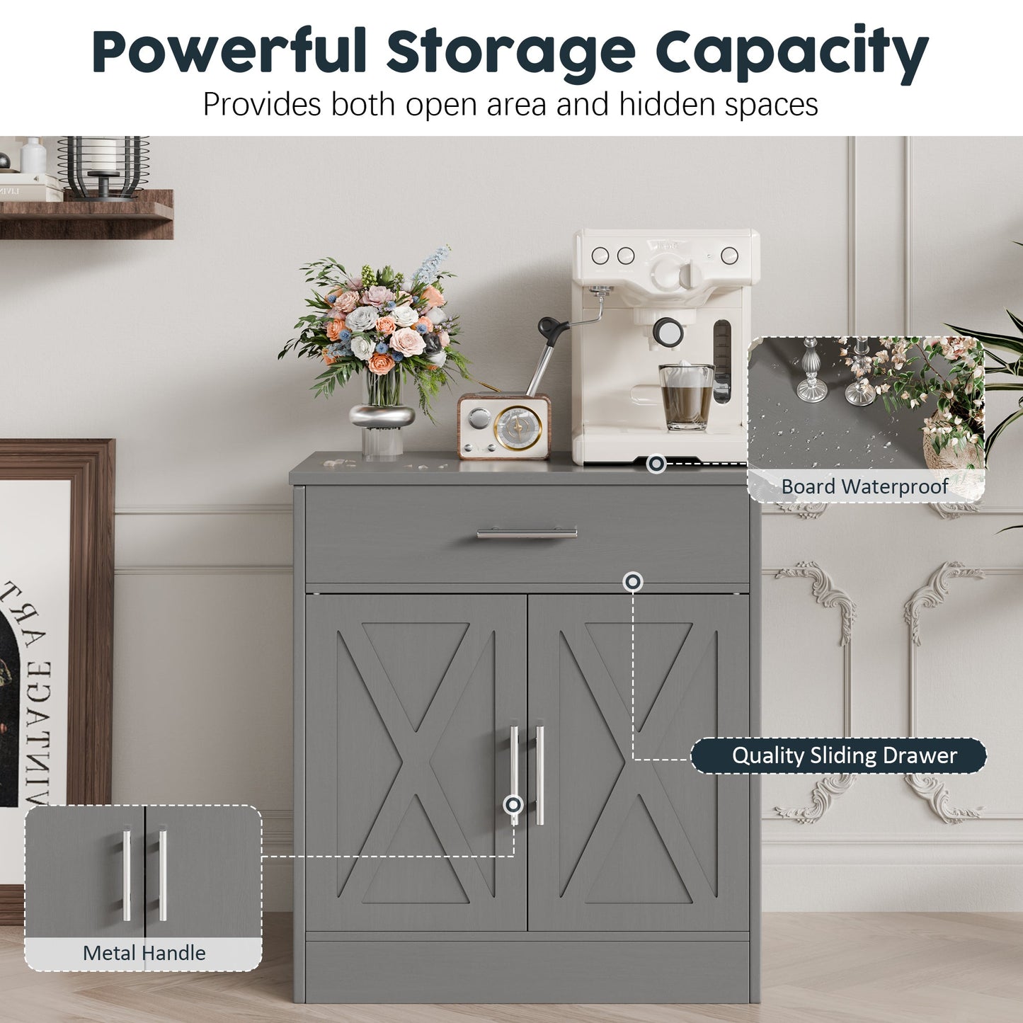 Walsunny Sideboards Buffets Table 28.3" with Drawer Storage Cabinet Adjustable Shelf Farmhouse Coffee Bar Cabinet for Kitchen Dining Room Entryway Small Places