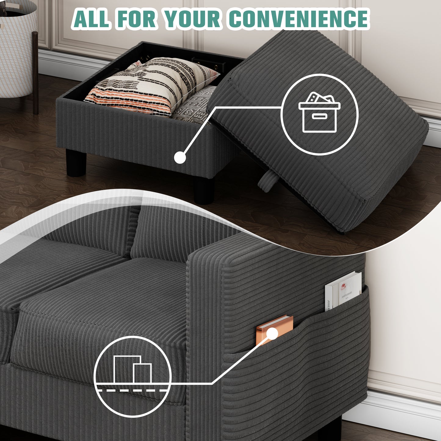 Convertible Sectional Sofa Couch, Modern Linen Fabric L-Shaped 3-Seat Sofa Sectional with Reversible Chaise for Small Space