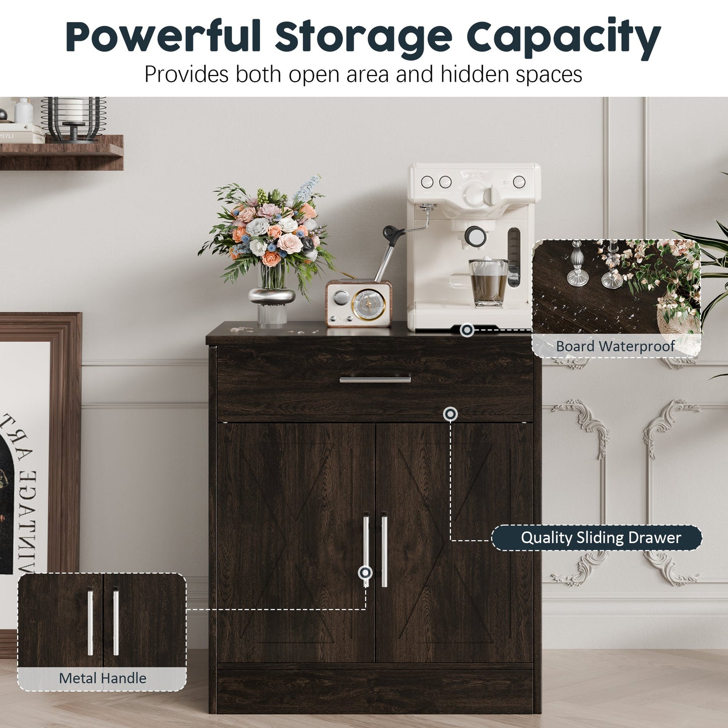 Walsunny Sideboards Buffets Table 28.3" with Drawer Storage Cabinet Adjustable Shelf Farmhouse Coffee Bar Cabinet for Kitchen Dining Room Entryway Small Places