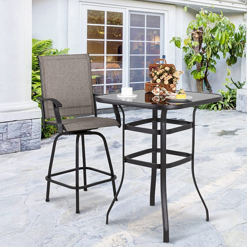 Walsunny Patio Furniture Outdoor All-Weather Texilene Swivel High Bar Stools Set